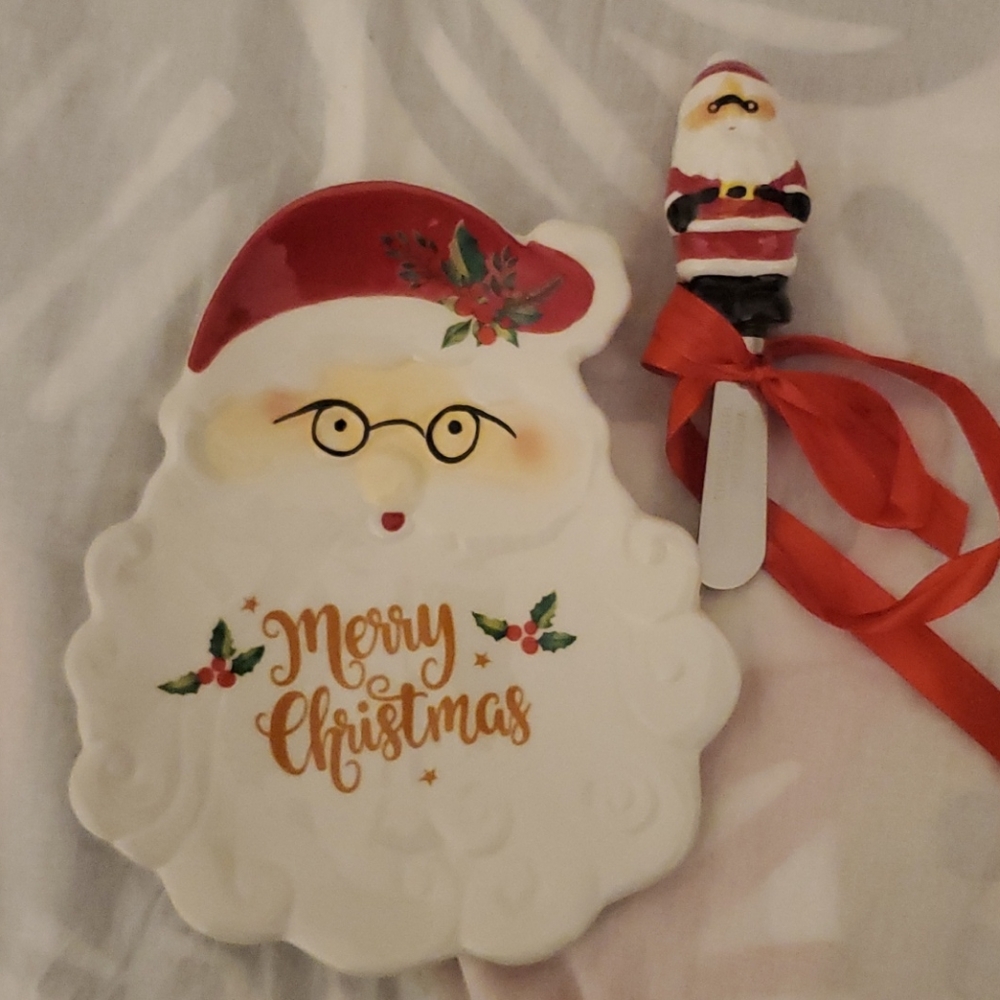 💌Santa cheese  plate and knife serving set